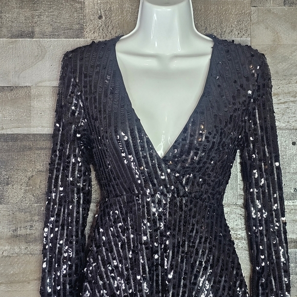 Club L London wrap front sequin skater dress in black | Size 2 (XS) - Picture 5 of 14